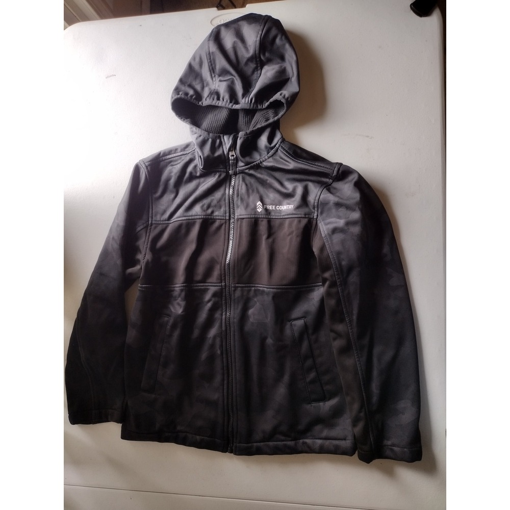 Free Country Kids' Jacket‎ Gray Camo Full Zip Hooded Softshell Size 10/12